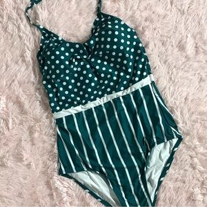 ModCloth new polka dot green white one piece swimsuit